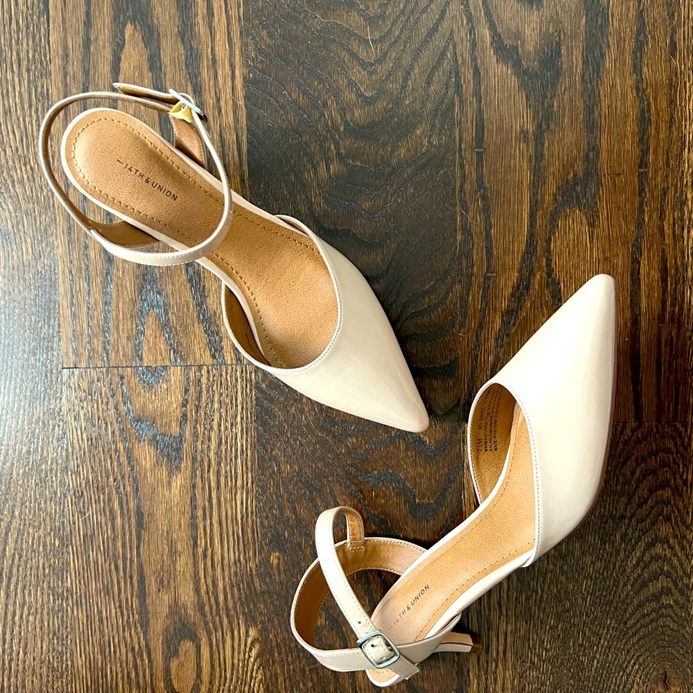 New Nude Kitten Heels with Ankle Strap